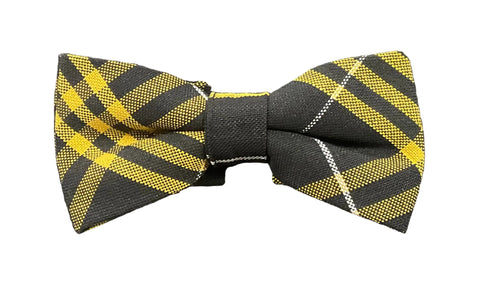 Black and God Plaid Bow Tie