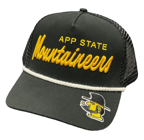 App State Mountaineers Gameday Social Black Canvas Trucker Rope Hat